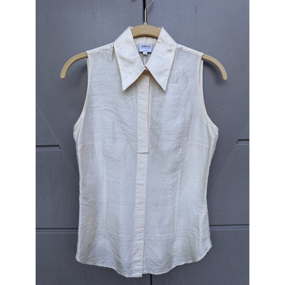 Armani Collezioni Italy Ivory silk shantung Sleeveless Blouse Sz IT 38 US 2 Luxe - Picture 4 of 15